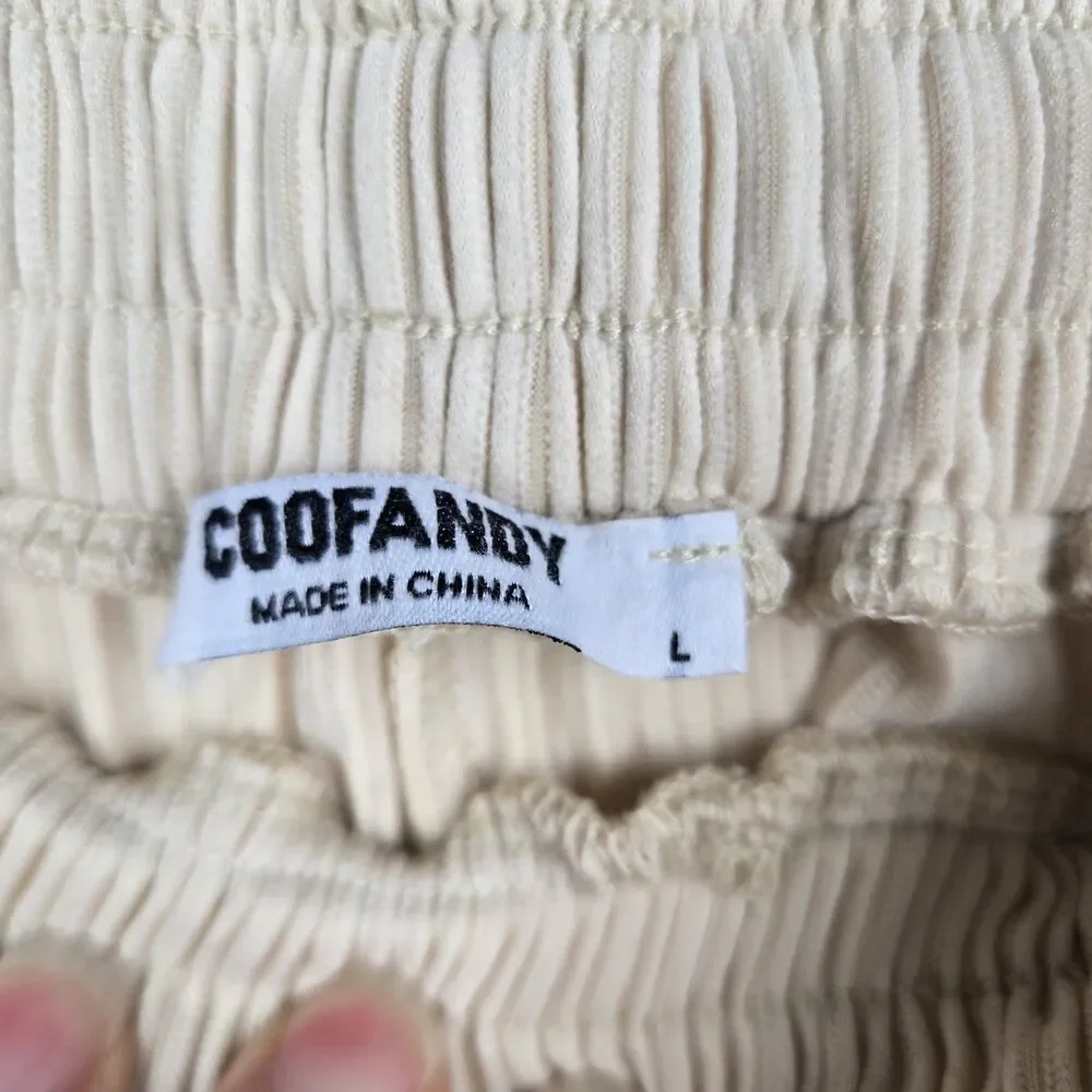 Coofandy Men's Size Large Beige Shirt & Pants‎ Set Ribbed 2 Pieces NWT